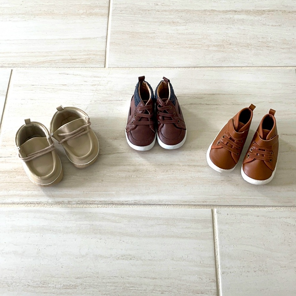 Carter Cream Booties and Old Navy cognac Sneakers